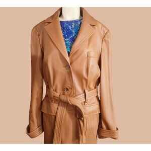 Brooks Brothers Tan Leather Belted Coat Size 10
